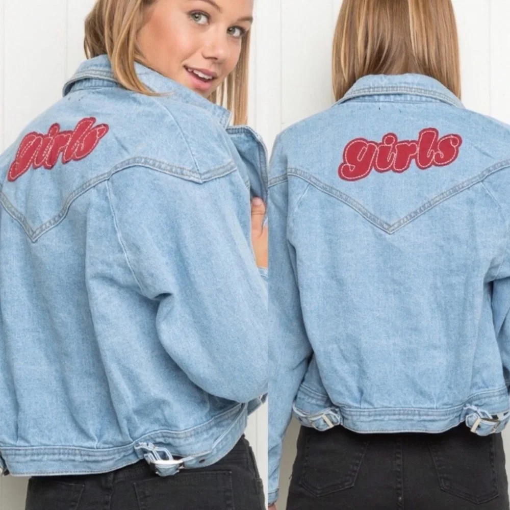 Brandy Melville Isabelle Denim Jacket with Girls Patch EXTREMELY RARE. - Picture 3 of 13